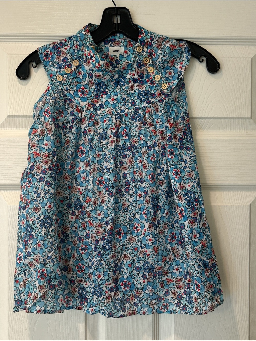 Warm Floral Sleeveless Blouse in Teal, Blue, Red